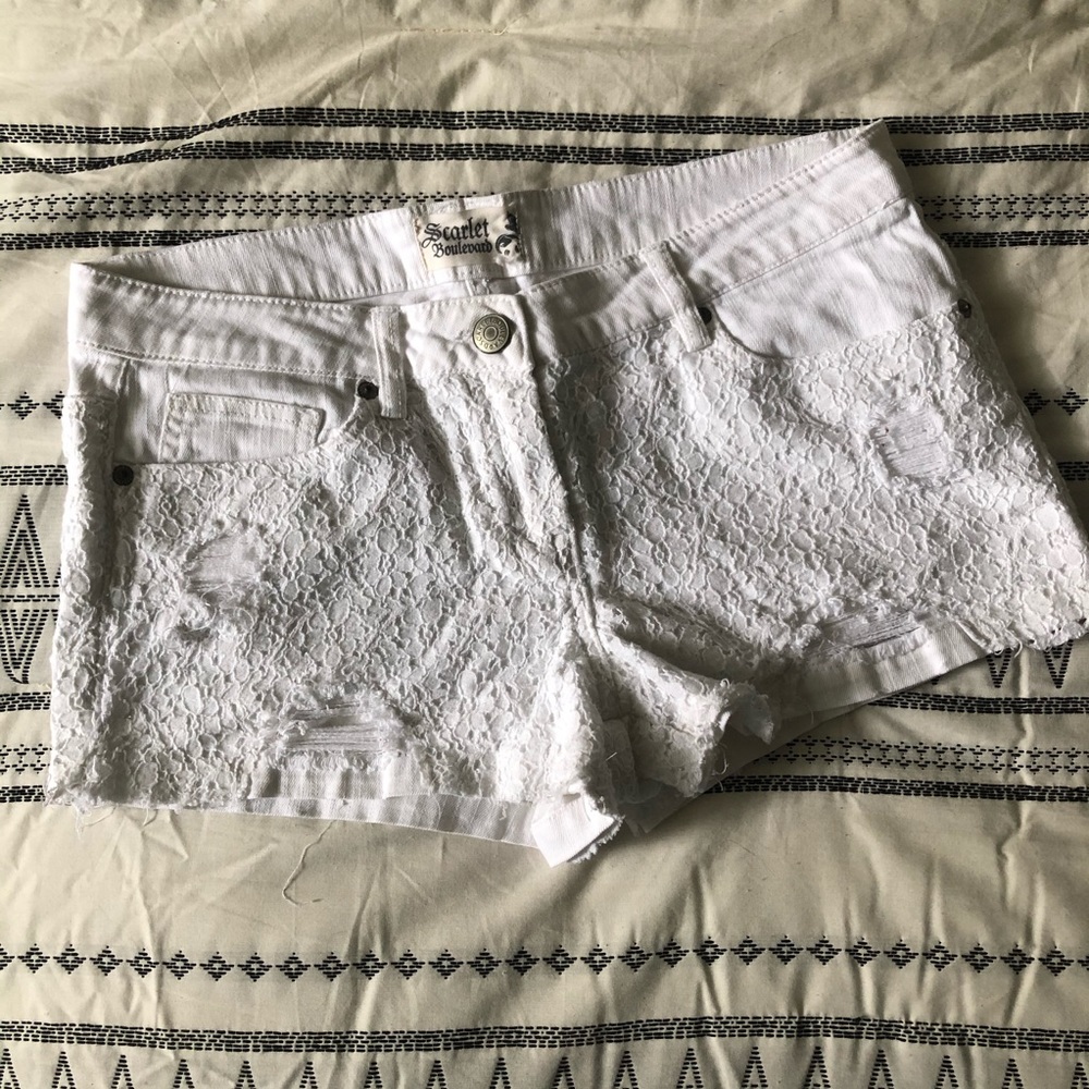 Destroyed White Lace Shorts